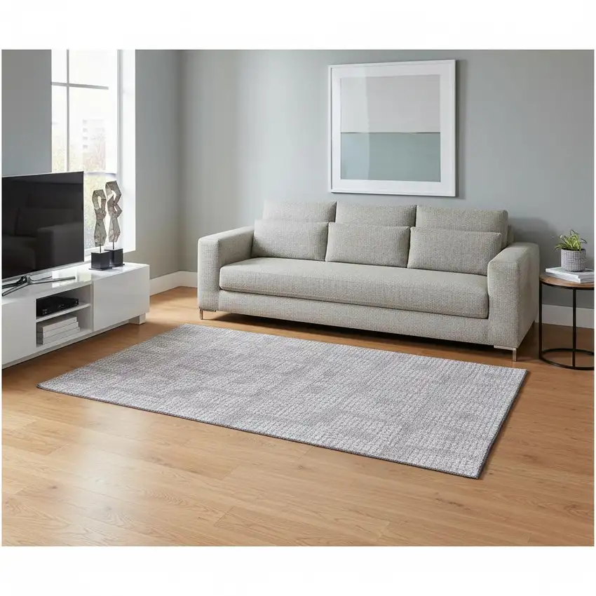 Lavender And Ivory Geometric Washable Area Rug With UV Protection Photo 2