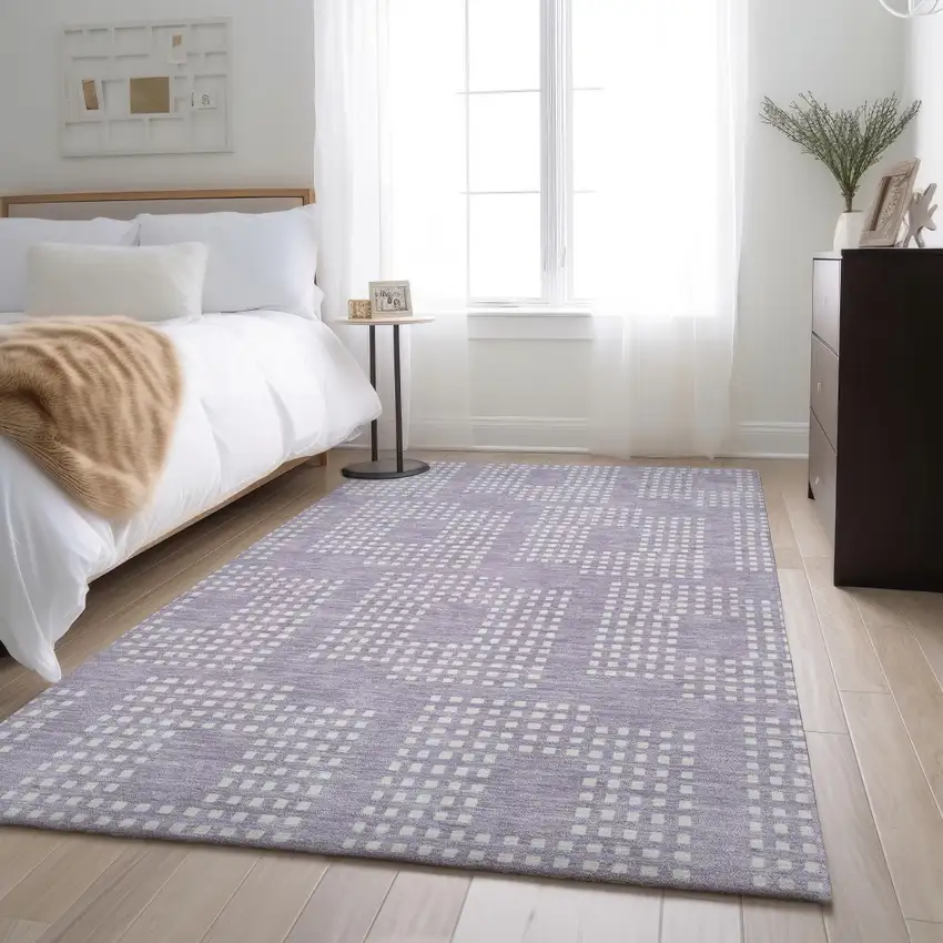 Lavender And Ivory Geometric Washable Area Rug With UV Protection Photo 5