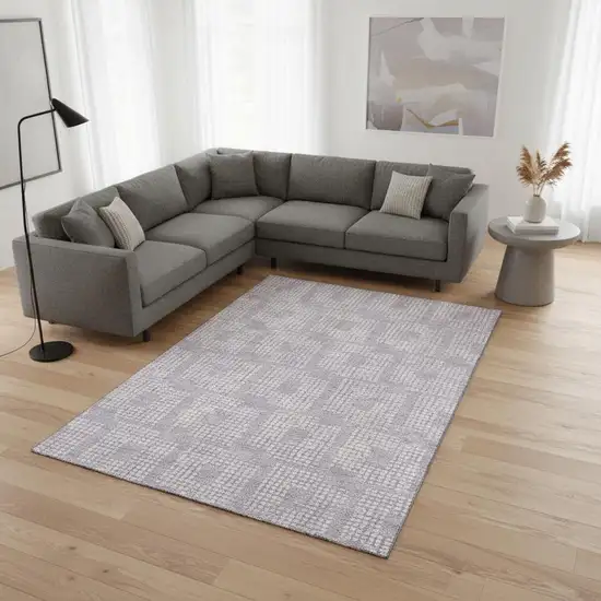 Lavender And Ivory Geometric Washable Area Rug With UV Protection Photo 2