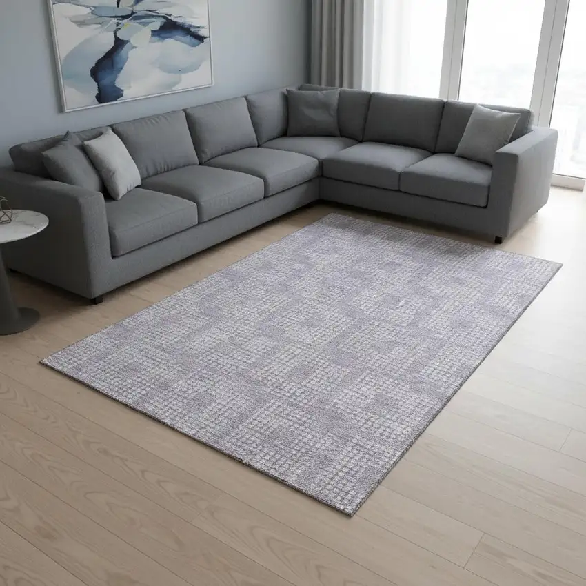 Lavender And Ivory Geometric Washable Area Rug With UV Protection Photo 2