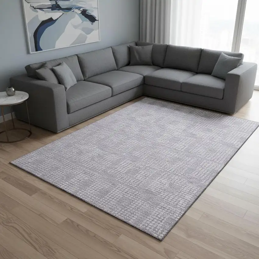 Lavender And Ivory Geometric Washable Area Rug With UV Protection Photo 2