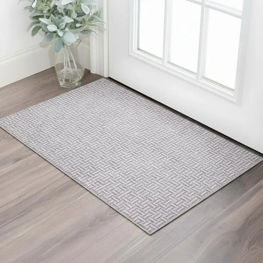 Lavender And Ivory Geometric Washable Area Rug With UV Protection Photo 2
