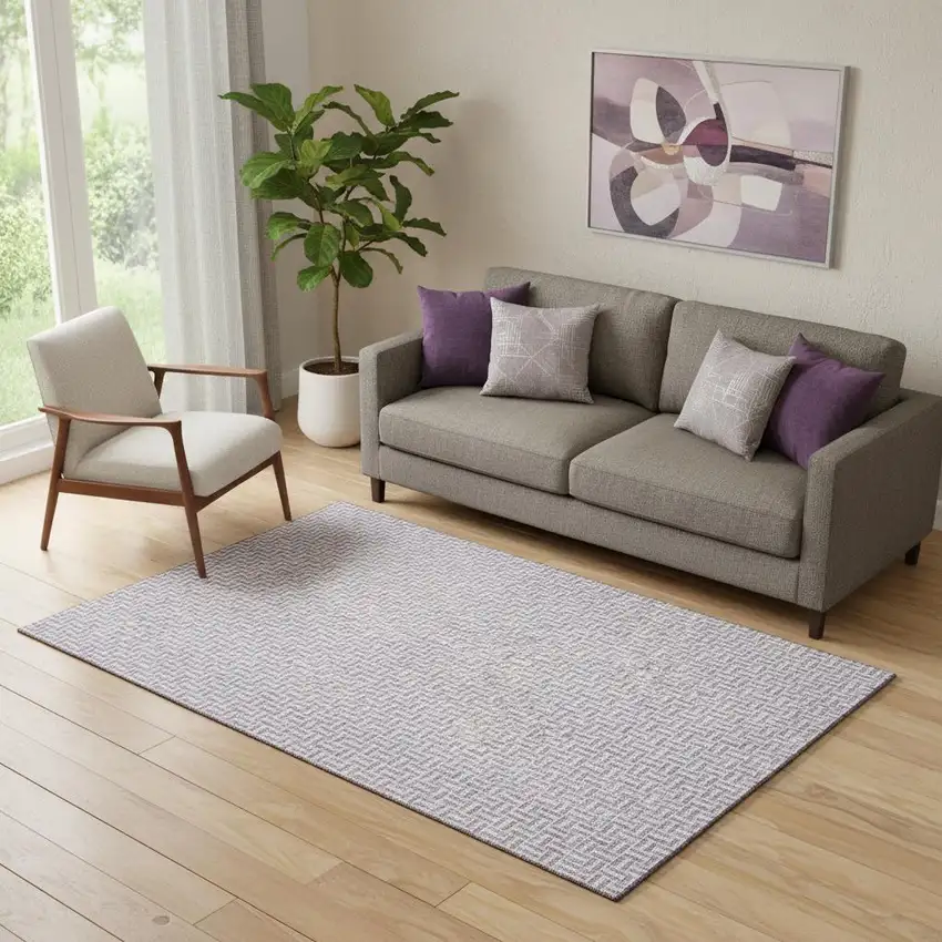 Lavender And Ivory Geometric Washable Area Rug With UV Protection Photo 1