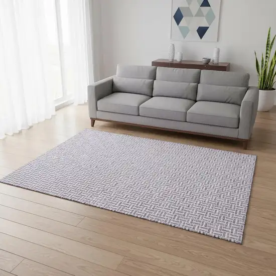 Lavender And Ivory Geometric Washable Area Rug With UV Protection Photo 2