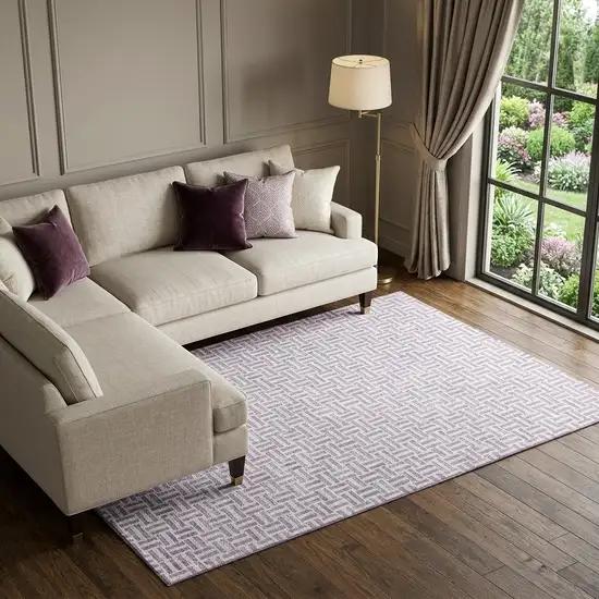 Lavender And Ivory Geometric Washable Area Rug With UV Protection Photo 1
