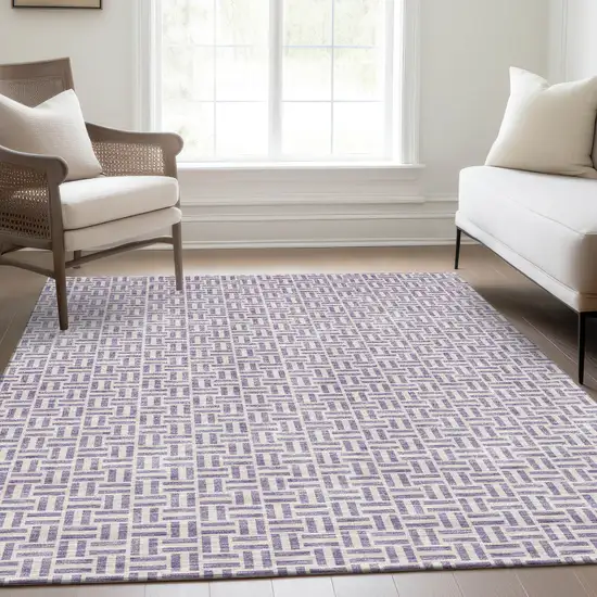 Lavender And Ivory Geometric Washable Area Rug With UV Protection Photo 6