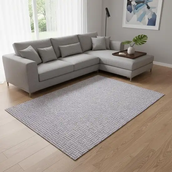 Lavender And Ivory Geometric Washable Area Rug With UV Protection Photo 2