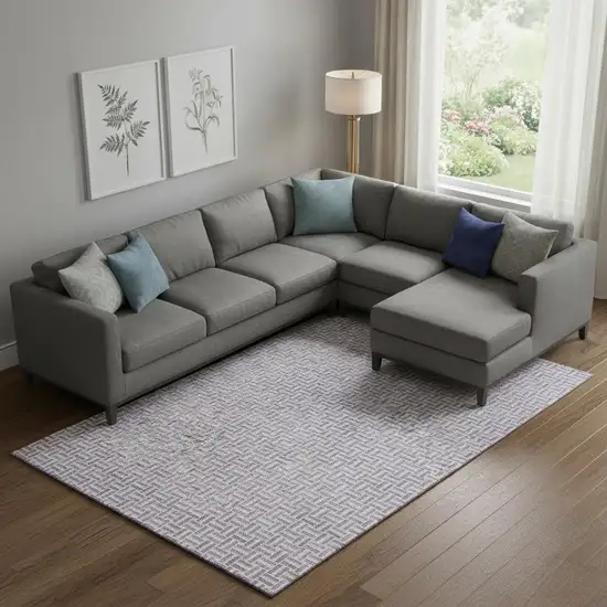 Lavender And Ivory Geometric Washable Area Rug With UV Protection Photo 1