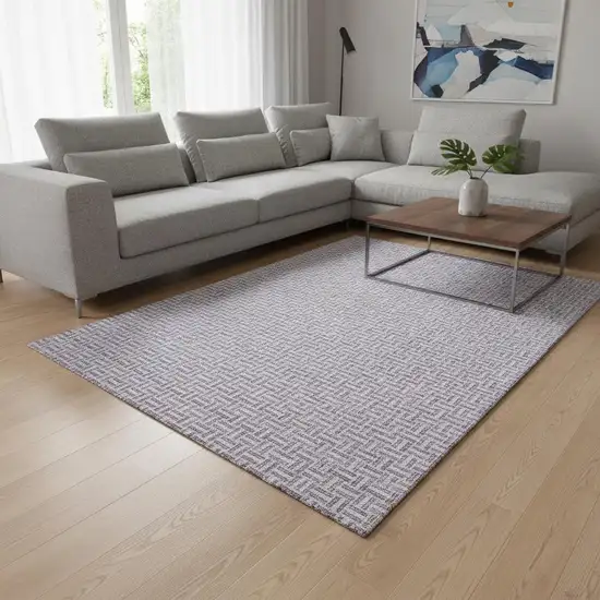 Lavender And Ivory Geometric Washable Area Rug With UV Protection Photo 2