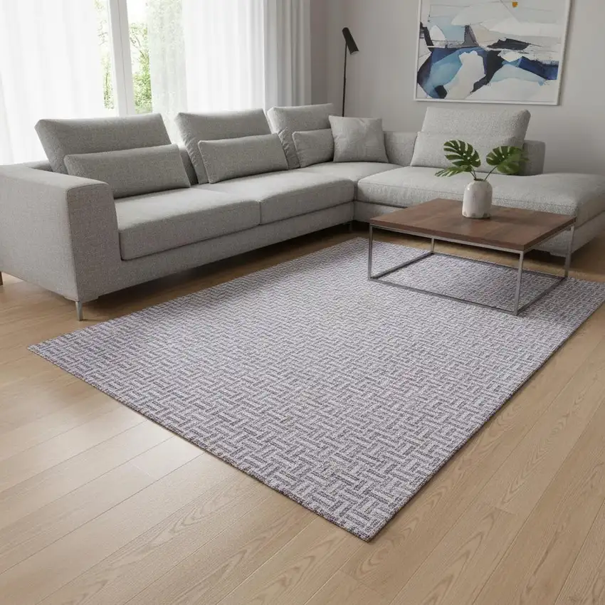 Lavender And Ivory Geometric Washable Area Rug With UV Protection Photo 2