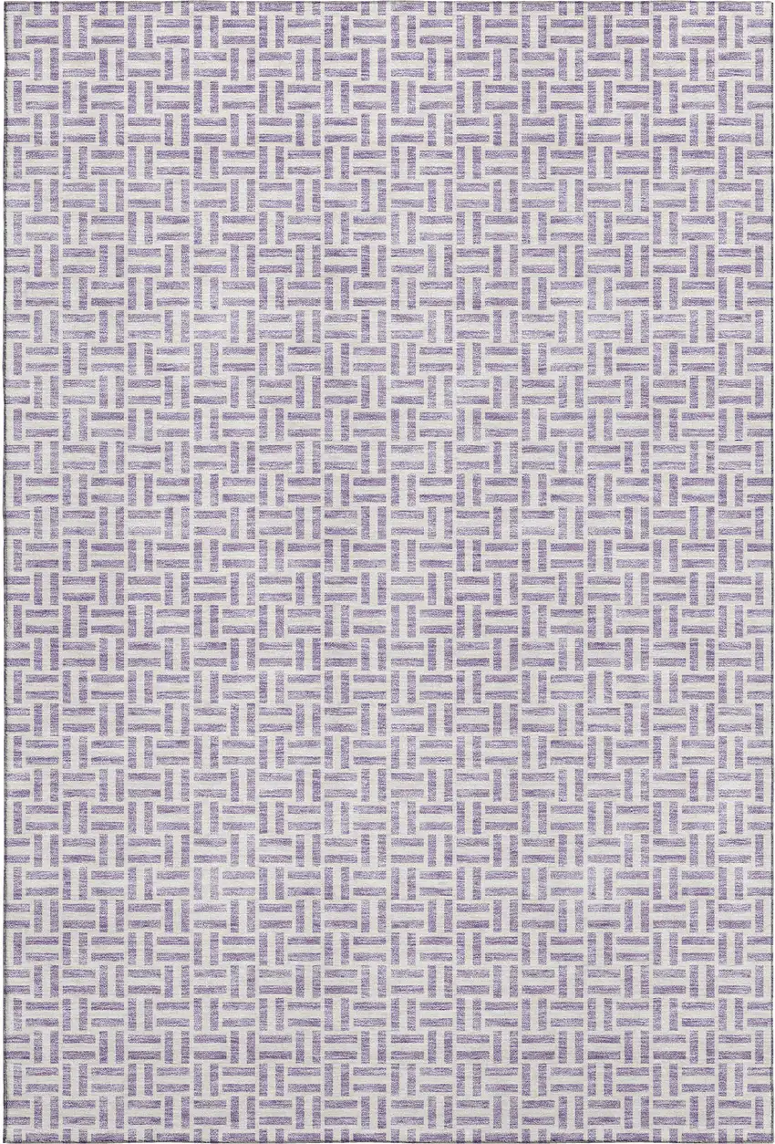 Lavender And Ivory Geometric Washable Area Rug With UV Protection Photo 1
