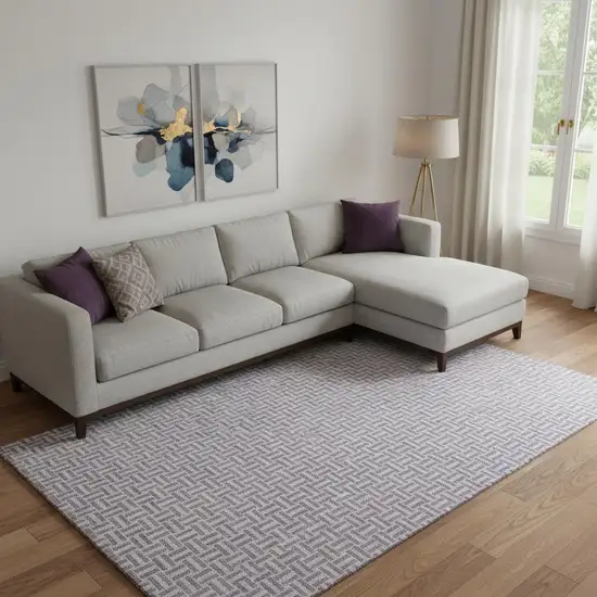 Lavender And Ivory Geometric Washable Area Rug With UV Protection Photo 1