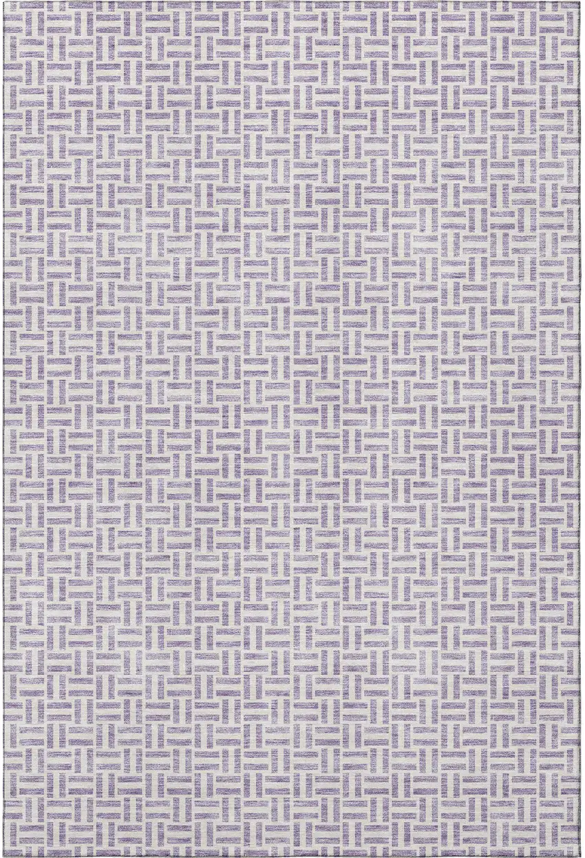 Lavender And Ivory Geometric Washable Area Rug With UV Protection Photo 4