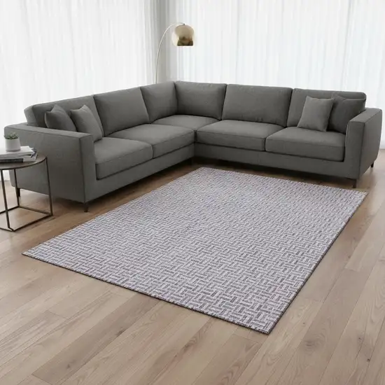 Lavender And Ivory Geometric Washable Area Rug With UV Protection Photo 2