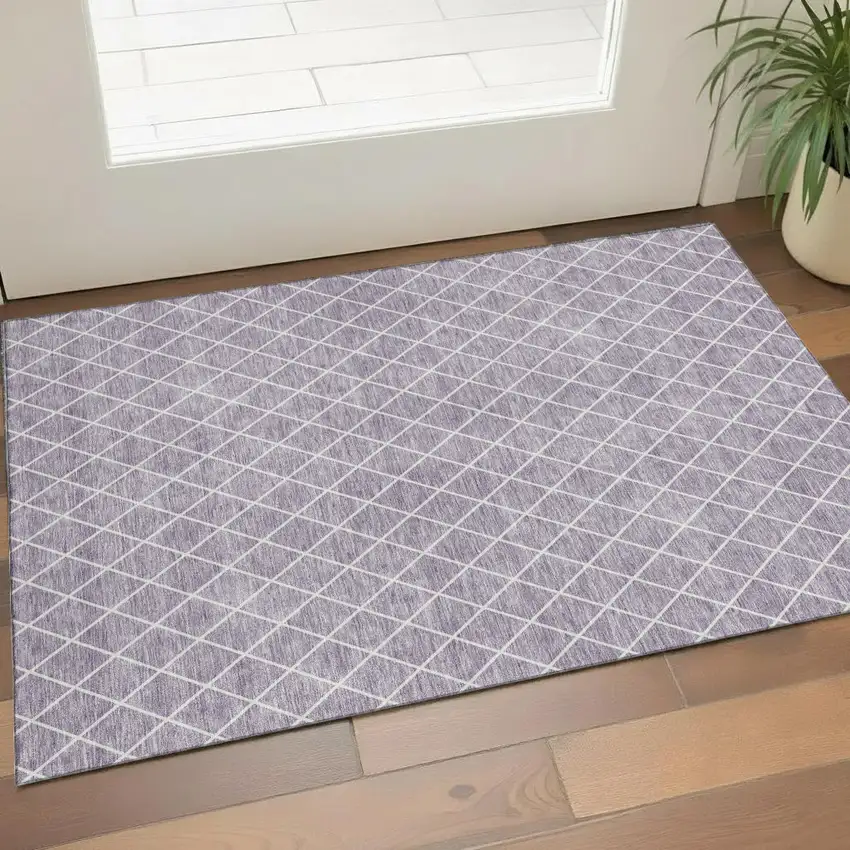 Lavender And Ivory Geometric Washable Area Rug With UV Protection Photo 1