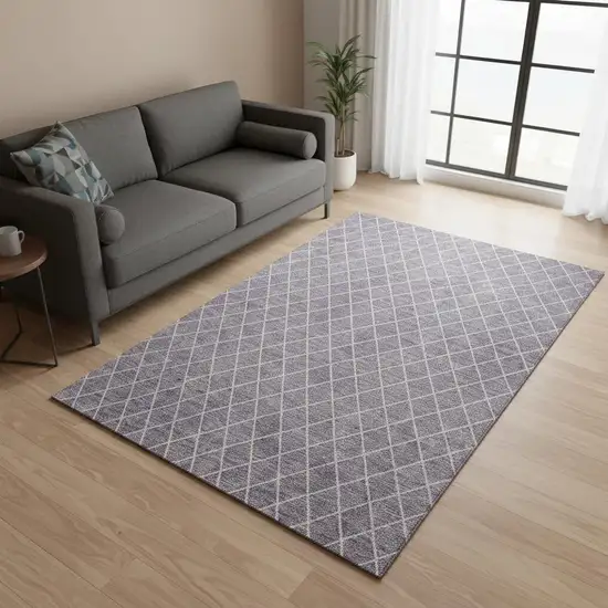 Lavender And Ivory Geometric Washable Area Rug With UV Protection Photo 2