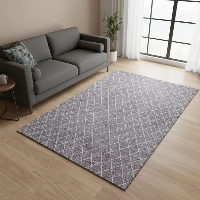 Lavender And Ivory Geometric Washable Area Rug With UV Protection Photo 2