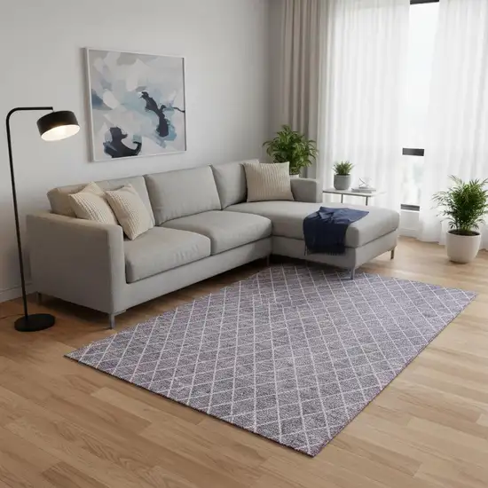 Lavender And Ivory Geometric Washable Area Rug With UV Protection Photo 2