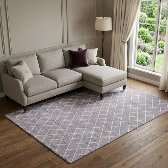 Lavender And Ivory Geometric Washable Area Rug With UV Protection Photo 1