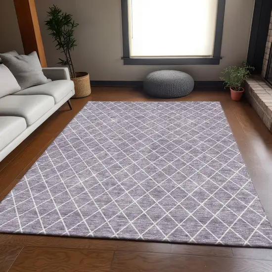 Lavender And Ivory Geometric Washable Area Rug With UV Protection Photo 5