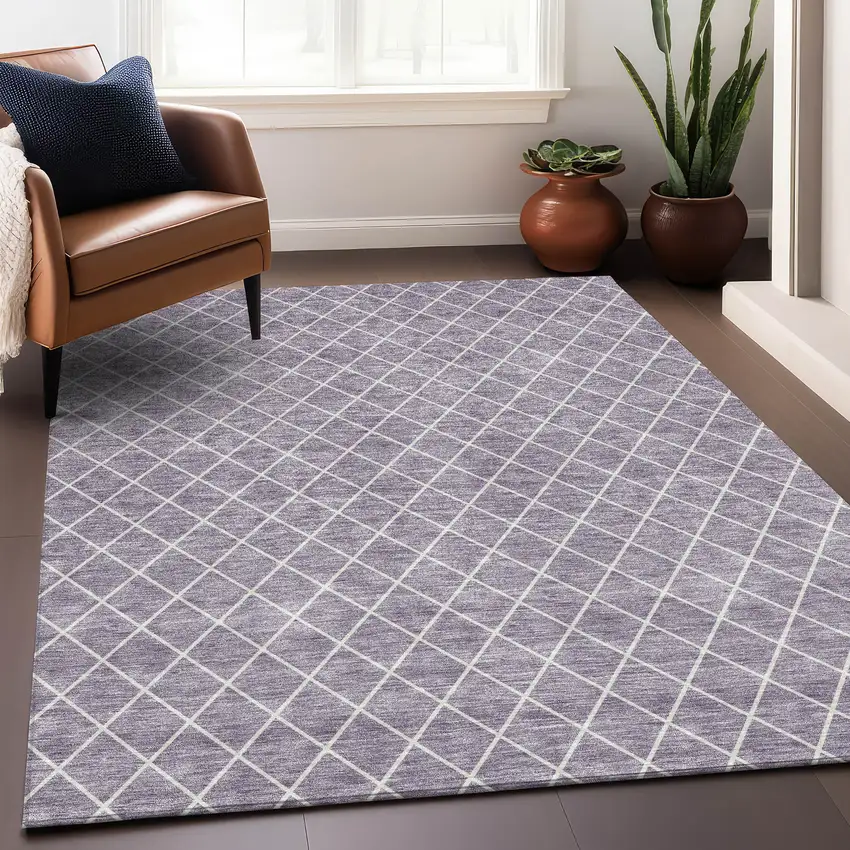 Lavender And Ivory Geometric Washable Area Rug With UV Protection Photo 4