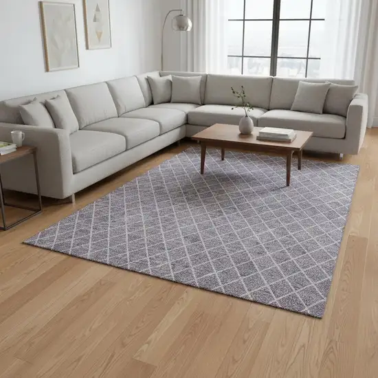 Lavender And Ivory Geometric Washable Area Rug With UV Protection Photo 2