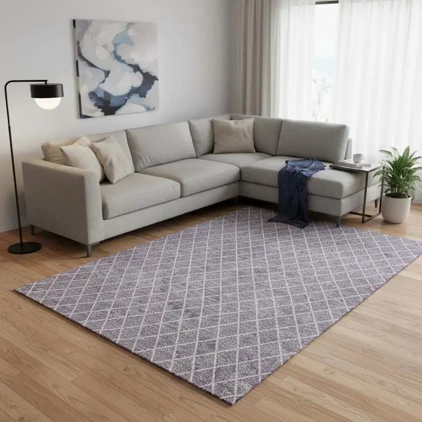 Lavender And Ivory Geometric Washable Area Rug With UV Protection Photo 2