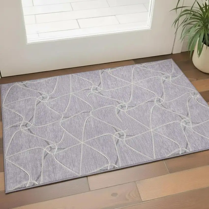 Lavender And Ivory Geometric Washable Area Rug With UV Protection Photo 2