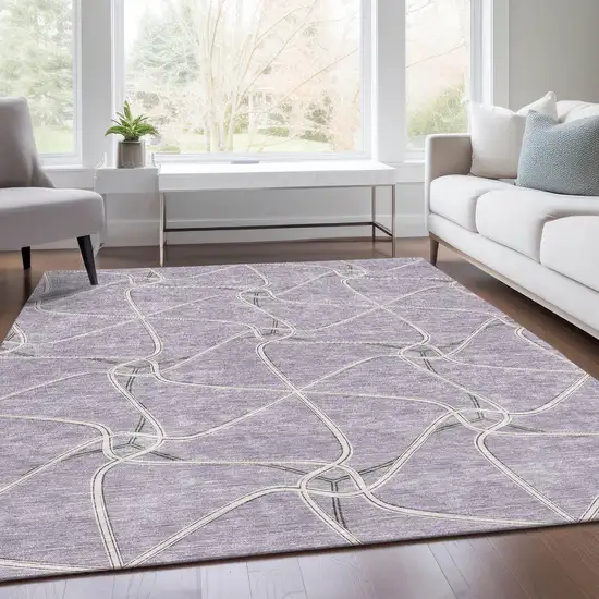 Lavender And Ivory Geometric Washable Area Rug With UV Protection Photo 5