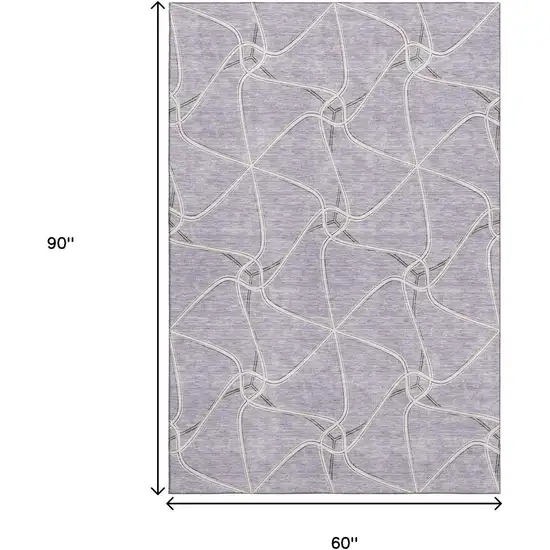Lavender And Ivory Geometric Washable Area Rug With UV Protection Photo 8