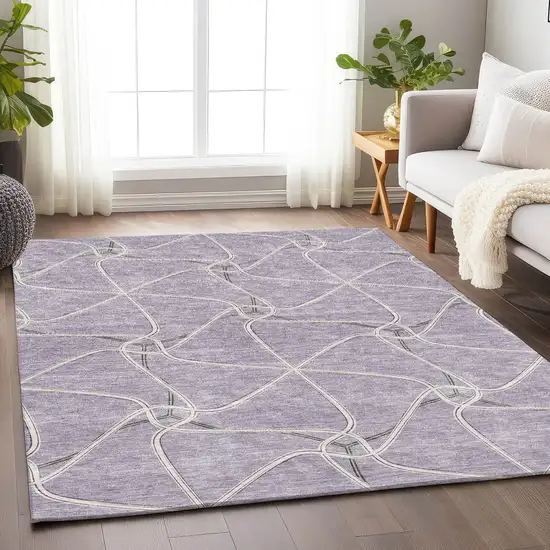 Lavender And Ivory Geometric Washable Area Rug With UV Protection Photo 4