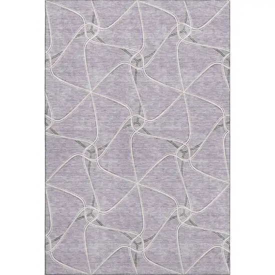 Lavender And Ivory Geometric Washable Area Rug With UV Protection Photo 1