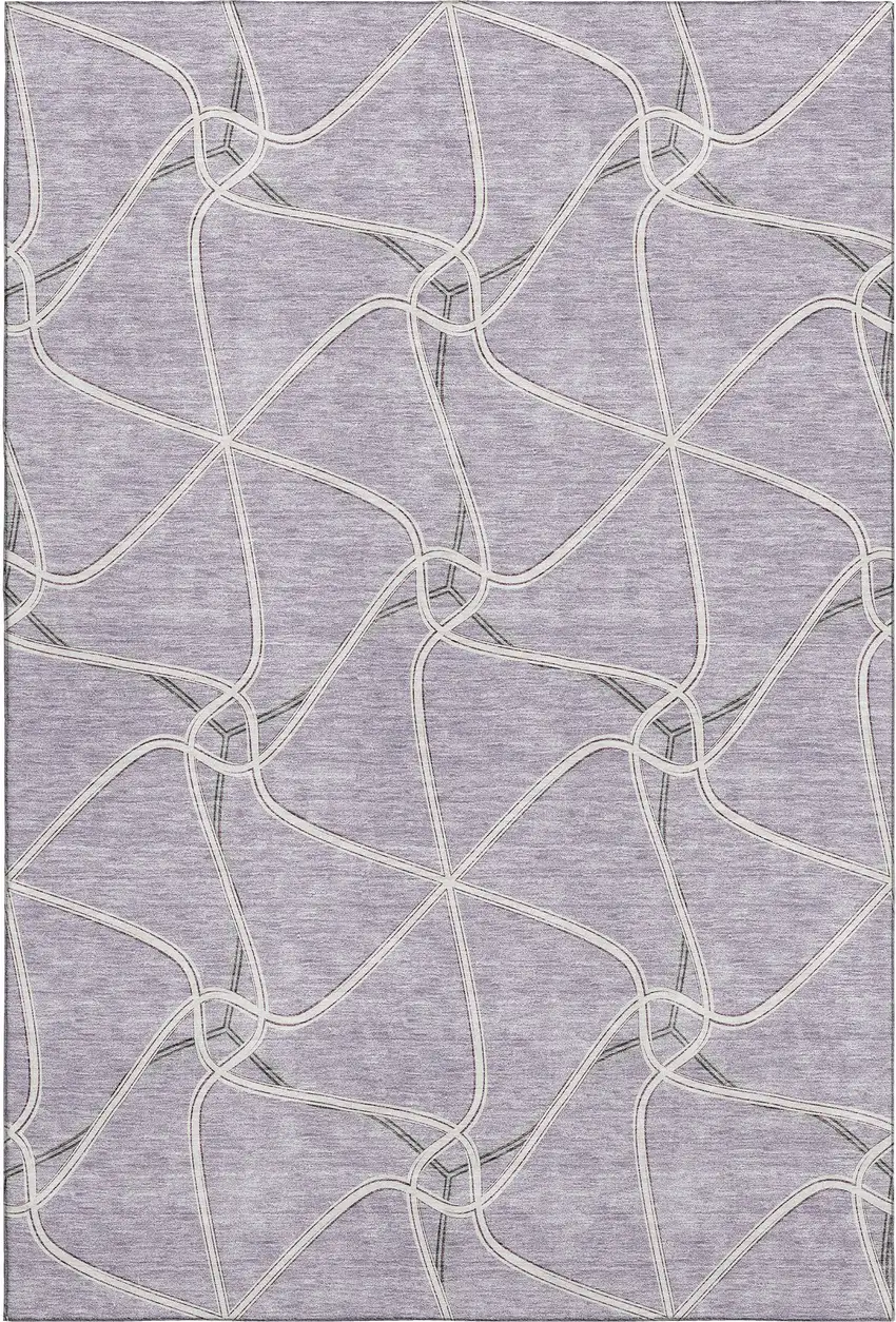 Lavender And Ivory Geometric Washable Area Rug With UV Protection Photo 1