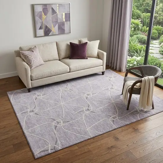Lavender And Ivory Geometric Washable Area Rug With UV Protection Photo 1