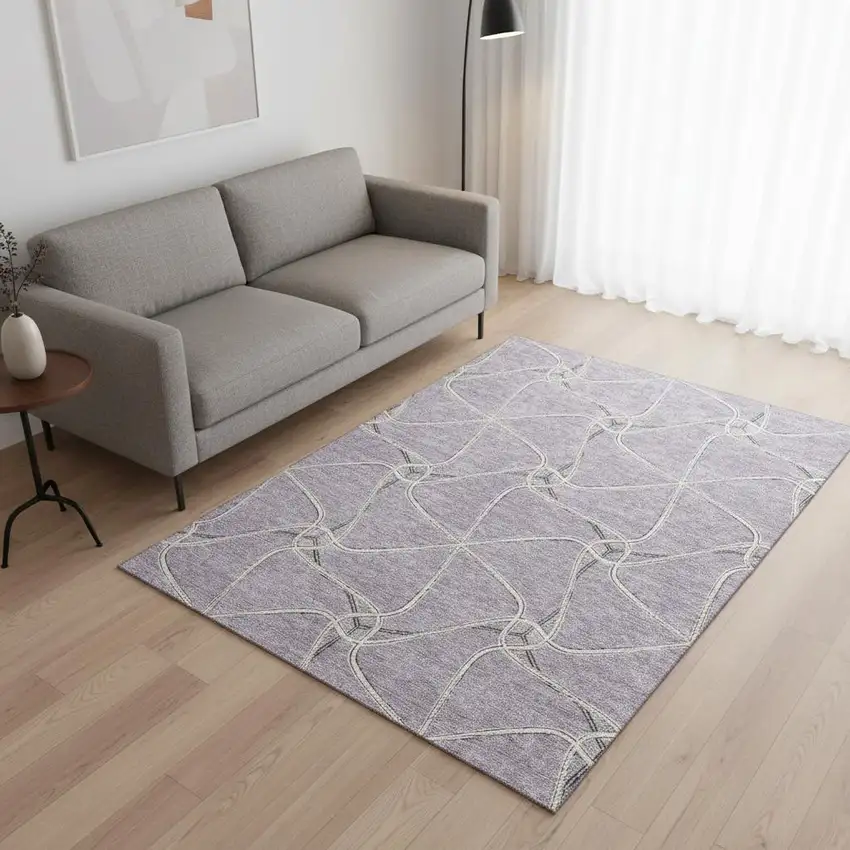 Lavender And Ivory Geometric Washable Area Rug With UV Protection Photo 2