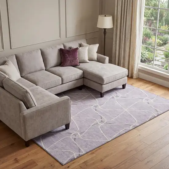 Lavender And Ivory Geometric Washable Area Rug With UV Protection Photo 1
