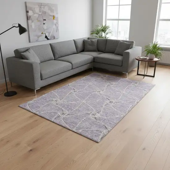 Lavender And Ivory Geometric Washable Area Rug With UV Protection Photo 2