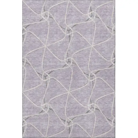 Lavender And Ivory Geometric Washable Area Rug With UV Protection Photo 3
