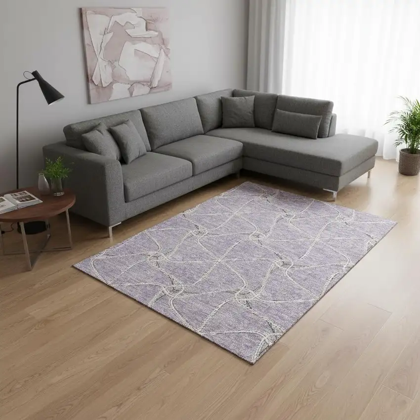 Lavender And Ivory Geometric Washable Area Rug With UV Protection Photo 2