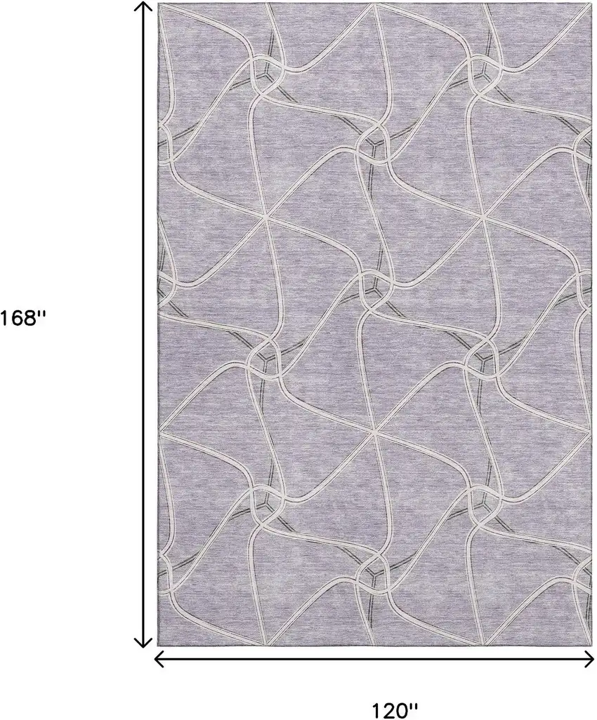 Lavender And Ivory Geometric Washable Area Rug With UV Protection Photo 9