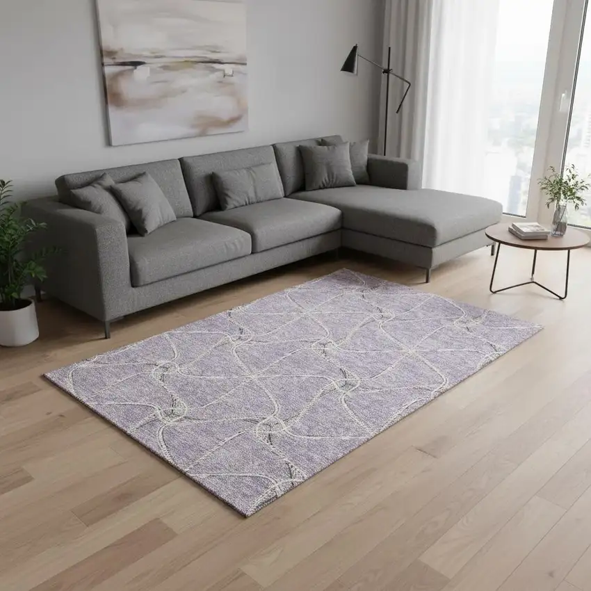 Lavender And Ivory Geometric Washable Area Rug With UV Protection Photo 2