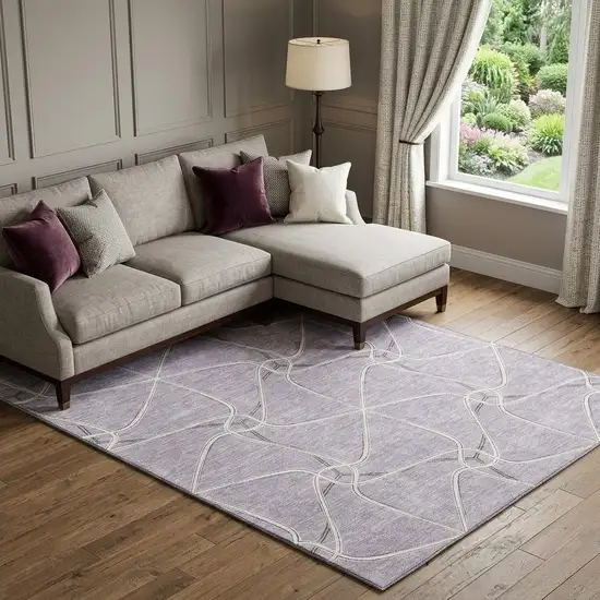 Lavender And Ivory Geometric Washable Area Rug With UV Protection Photo 1