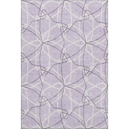 Lavender And Ivory Geometric Washable Area Rug With UV Protection Photo 1
