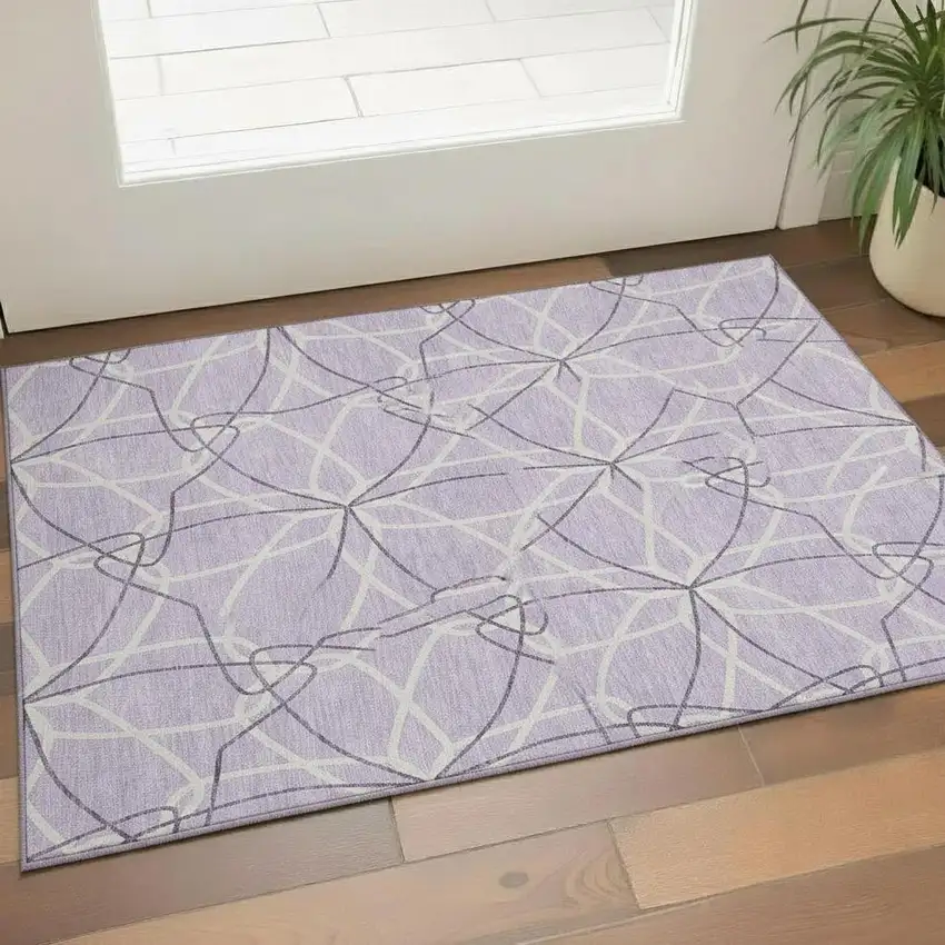 Lavender And Ivory Geometric Washable Area Rug With UV Protection Photo 2