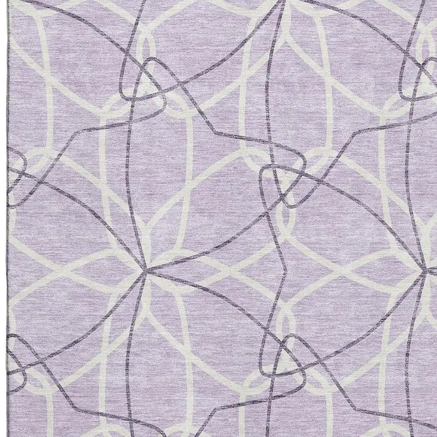 Lavender And Ivory Geometric Washable Area Rug With UV Protection Photo 2