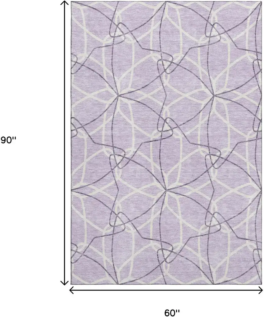 Lavender And Ivory Geometric Washable Area Rug With UV Protection Photo 9