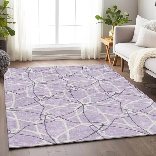 Lavender And Ivory Geometric Washable Area Rug With UV Protection Photo 3