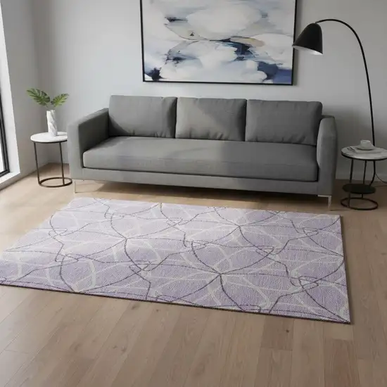 Lavender And Ivory Geometric Washable Area Rug With UV Protection Photo 2