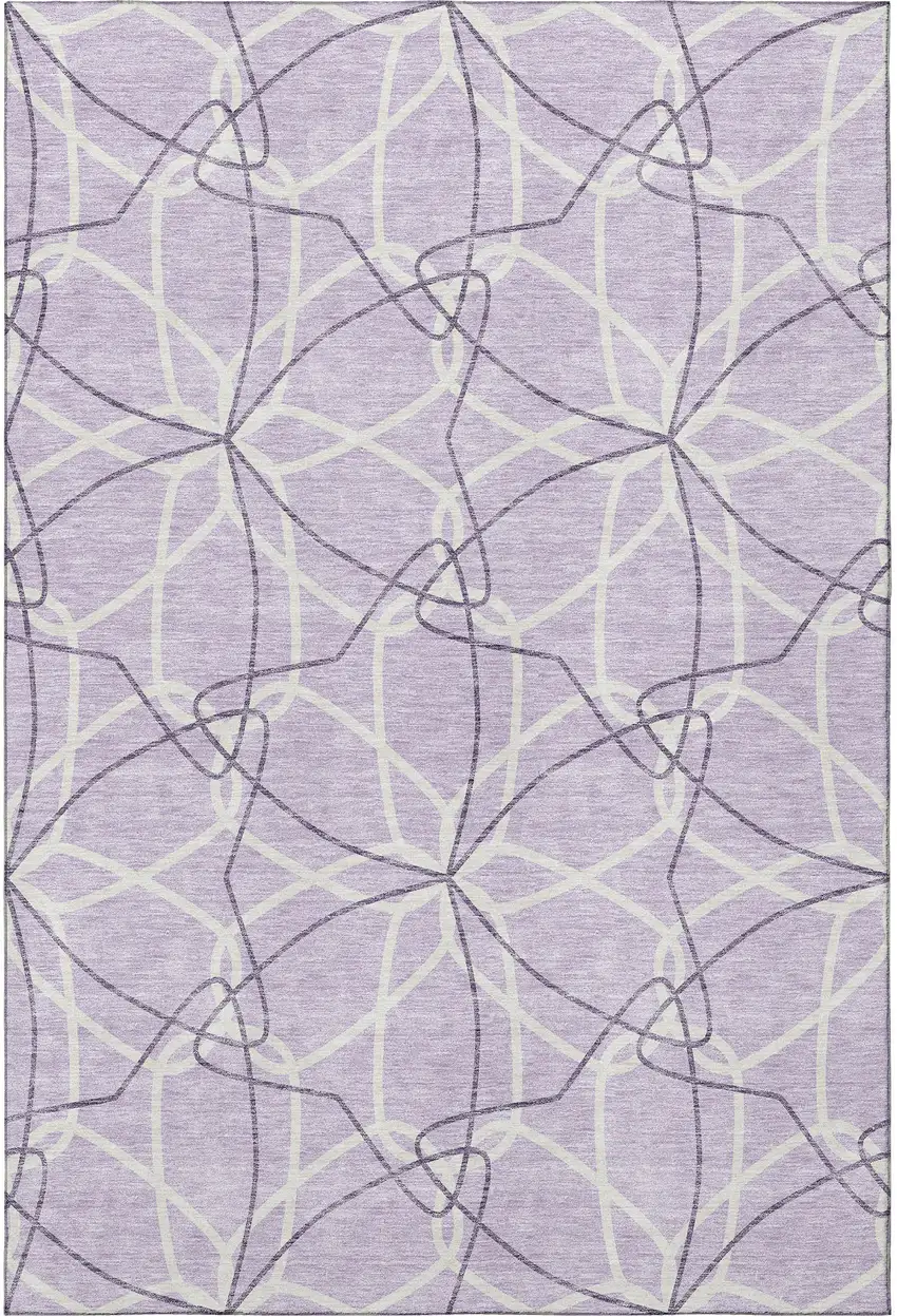 Lavender And Ivory Geometric Washable Area Rug With UV Protection Photo 2