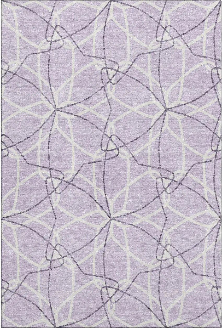 Lavender And Ivory Geometric Washable Area Rug With UV Protection Photo 1